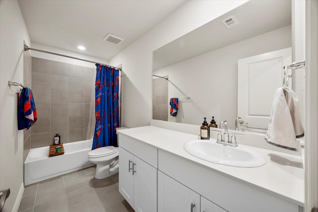 5223 Amistad Ave, Royse City, TX 75189 - bathroom with vanity, shower / bathtub combination with curtain, tile patterned flooring, and recessed lighting