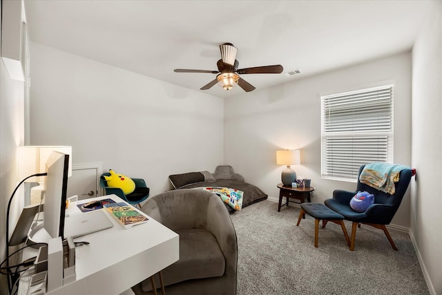 5223 Amistad Ave, Royse City, TX 75189 - living area featuring ceiling fan and carpet flooring