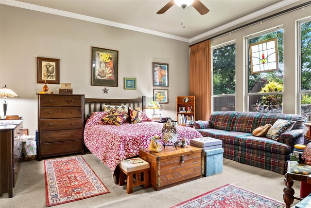 513 Hearth Ter, Argyle, TX 76226 - carpeted bedroom with crown molding and ceiling fan