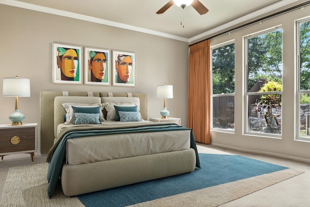 513 Hearth Ter, Argyle, TX 76226 - carpeted bedroom with ornamental molding and a ceiling fan