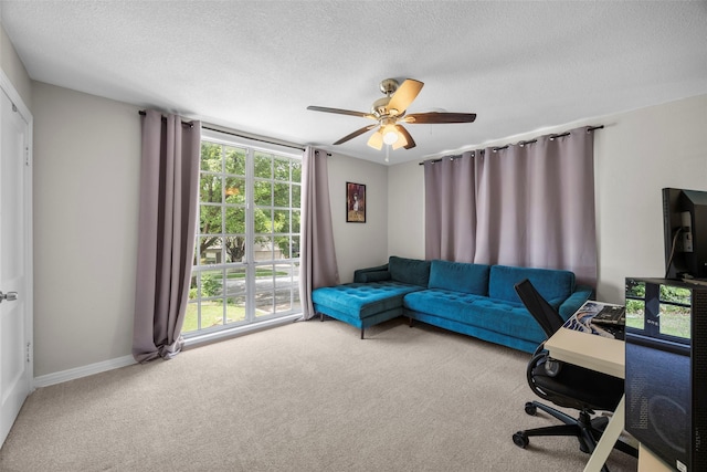 3829 Byers Ave, Fort Worth, TX 76107 - office featuring carpet flooring, a textured ceiling, and ceiling fan