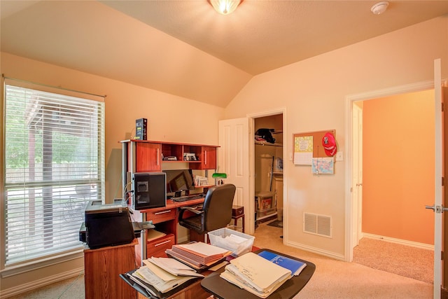 1813 Ranch Rd, Royse City, TX 75189 - home office with healthy amount of natural light, light colored carpet, and vaulted ceiling