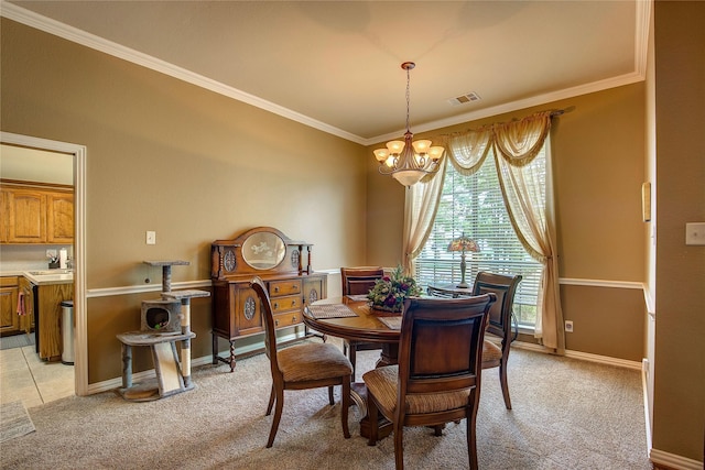 1813 Ranch Rd, Royse City, TX 75189 - dining space featuring a chandelier, crown molding, and light colored carpet