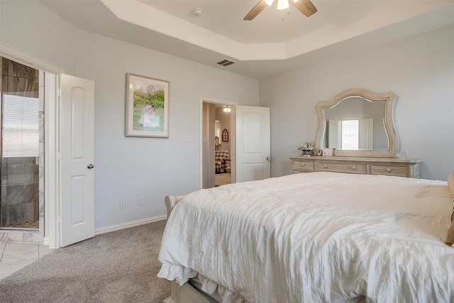 1148 Blue Sky Ln, Burleson, TX 76058 - bedroom featuring a raised ceiling, carpet flooring, and a ceiling fan