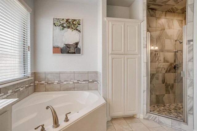 1148 Blue Sky Ln, Burleson, TX 76058 - bathroom with a garden tub, a shower stall, and tile patterned floors