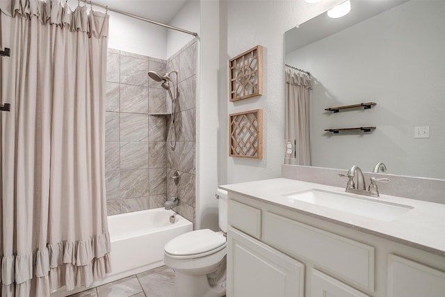 1148 Blue Sky Ln, Burleson, TX 76058 - full bath featuring vanity, shower / bath combo with shower curtain, and marble finish flooring