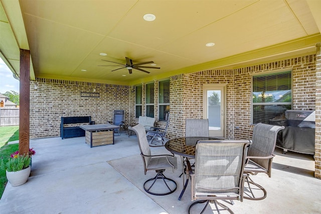 1148 Blue Sky Ln, Burleson, TX 76058 - view of patio with ceiling fan, area for grilling, and outdoor dining space