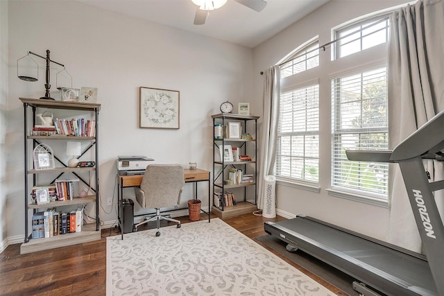 1148 Blue Sky Ln, Burleson, TX 76058 - office featuring ceiling fan and dark wood-type flooring