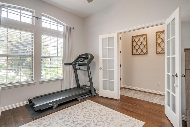1148 Blue Sky Ln, Burleson, TX 76058 - exercise area featuring french doors, plenty of natural light, and dark wood-style flooring