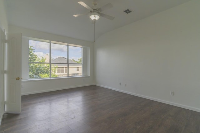 4600 Via Ventura, Mesquite, TX 75150 - unfurnished room with ceiling fan, dark wood-style flooring, and vaulted ceiling