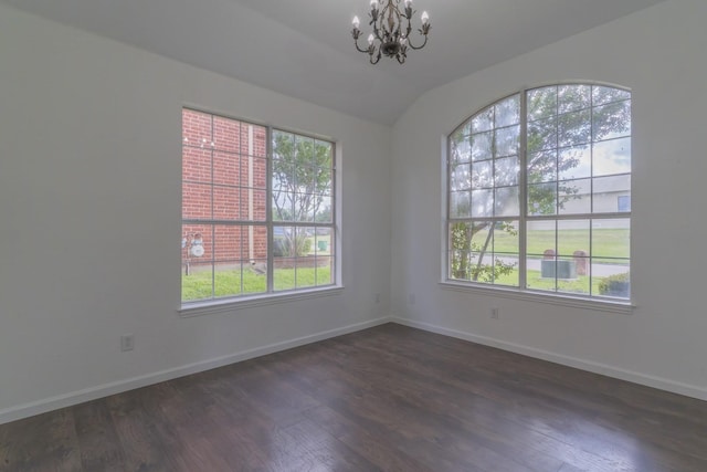 4600 Via Ventura, Mesquite, TX 75150 - empty room featuring a chandelier, dark wood-style floors, and vaulted ceiling