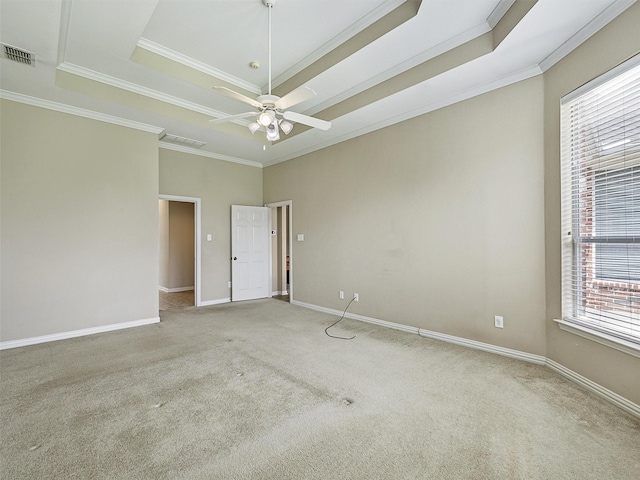800 Rock Hill Rd, Prosper, TX 75078 - carpeted spare room with a raised ceiling, crown molding, and a ceiling fan