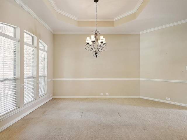 800 Rock Hill Rd, Prosper, TX 75078 - carpeted spare room with a raised ceiling, a chandelier, and crown molding