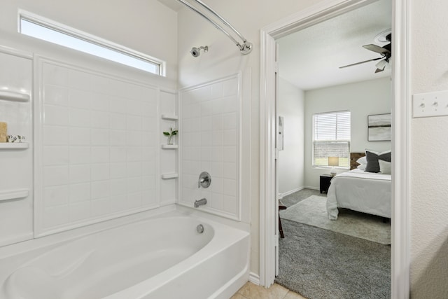 313 Pimlico Way, Ponder, TX 76259 - ensuite bathroom with ceiling fan, shower / bath combination, and tile patterned flooring