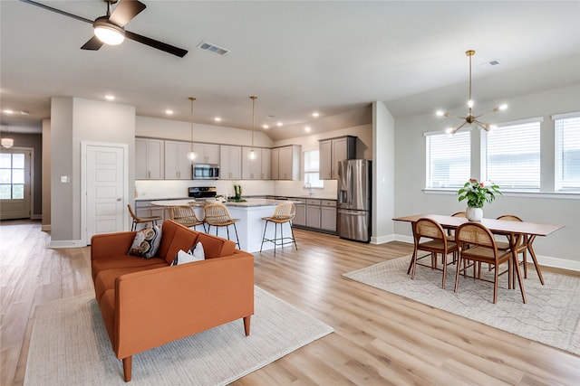 2521 Cobbler St, Northlake, TX 76247 - living area with light wood-style flooring, a chandelier, recessed lighting, and ceiling fan