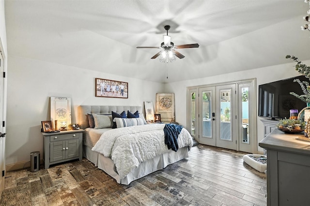 6513 Deer Horn Dr, Fort Worth, TX 76179 - bedroom featuring access to outside, dark wood finished floors, french doors, and a ceiling fan