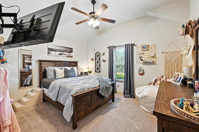 6513 Deer Horn Dr, Fort Worth, TX 76179 - carpeted bedroom with vaulted ceiling and a ceiling fan