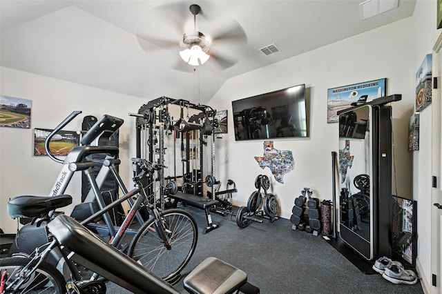 6513 Deer Horn Dr, Fort Worth, TX 76179 - workout room with ceiling fan and vaulted ceiling