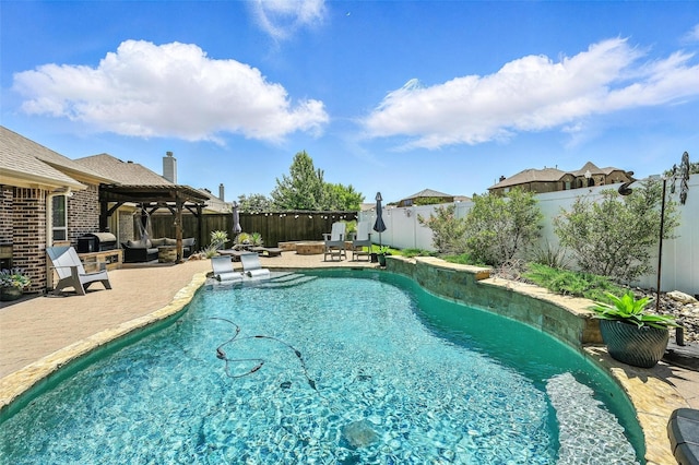6513 Deer Horn Dr, Fort Worth, TX 76179 - view of pool with an outdoor hangout area, a fenced backyard, a patio area, and a gazebo