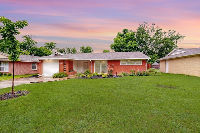 3733 Tam O Shanter Dr, Mesquite, TX 75150 - ranch-style home with a front yard, brick siding, driveway, and a chimney