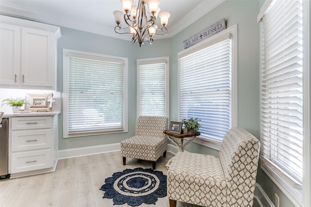 3816 Shady Meadow Dr, Grapevine, TX 76051 - living area with a chandelier, light wood-style floors, and crown molding