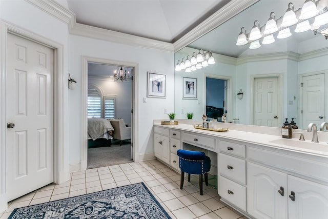 3816 Shady Meadow Dr, Grapevine, TX 76051 - bathroom featuring ensuite bath, vanity, tile patterned flooring, and ornamental molding