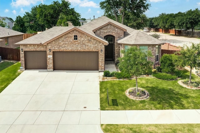 601 Redding Dr, Saginaw, TX 76131 - french country style house featuring brick siding, a garage, concrete driveway, and a shingled roof