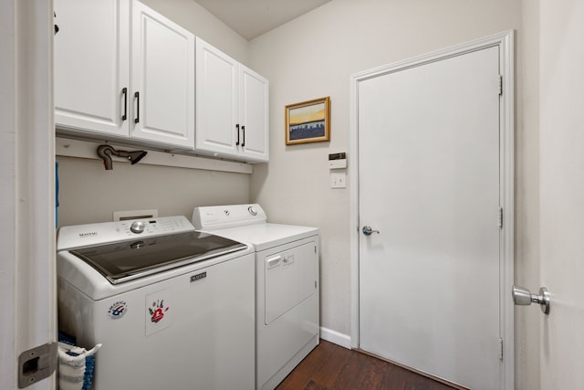 3413 Westfork Ranch Rd, Fort Worth, TX 76262 - washroom featuring independent washer and dryer, cabinet space, and dark wood finished floors