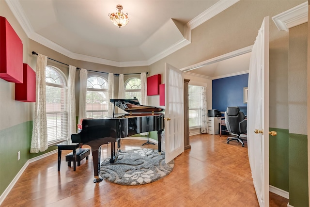 1306 Glendover Dr, Allen, TX 75013 - living area with a desk, wood finished floors, and crown molding