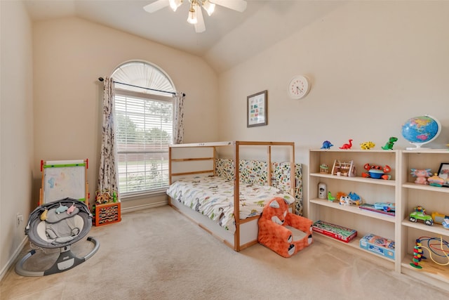 1306 Glendover Dr, Allen, TX 75013 - carpeted bedroom with lofted ceiling and ceiling fan