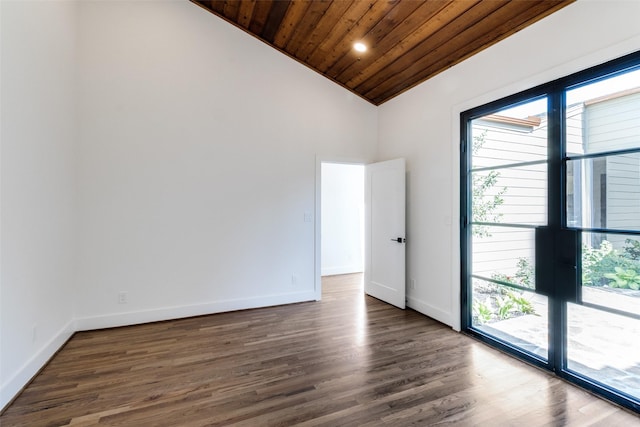 9701 Faircrest Dr, Dallas, TX 75238 - empty room featuring wood ceiling, wood finished floors, high vaulted ceiling, and recessed lighting