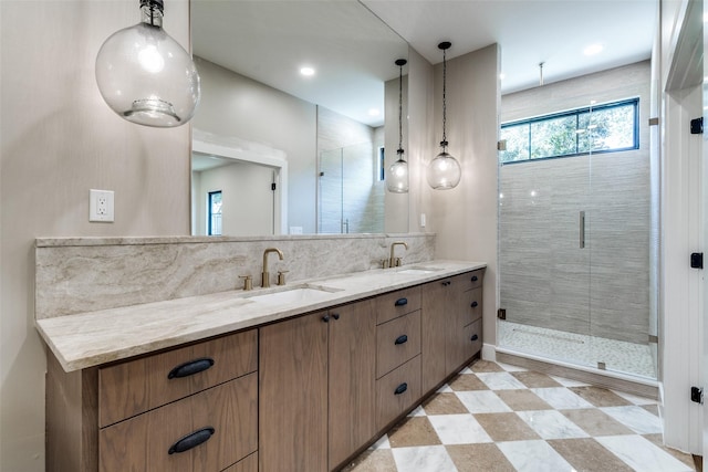 9701 Faircrest Dr, Dallas, TX 75238 - full bathroom featuring double vanity and a shower stall