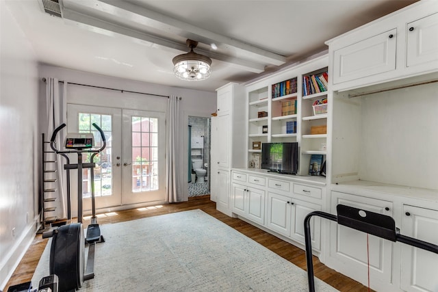 1320 Madeline Pl, Fort Worth, TX 76107 - workout area with french doors, dark wood-type flooring, and a chandelier