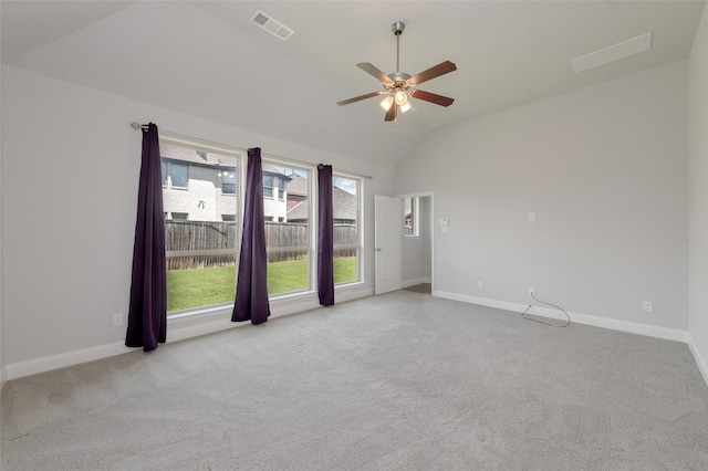 505 Proud Knight Ln, Lewisville, TX 75056 - empty room with vaulted ceiling, a ceiling fan, and carpet flooring