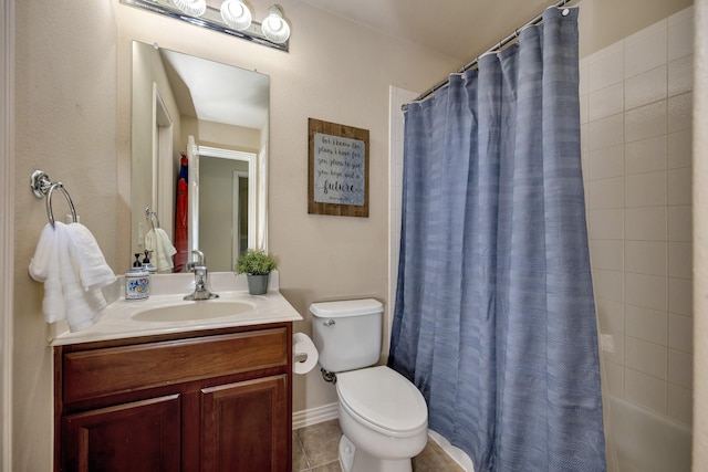 700 Paradise Cv, Shady Shores, TX 76208 - full bathroom featuring vanity, shower / bath combo, and tile patterned floors