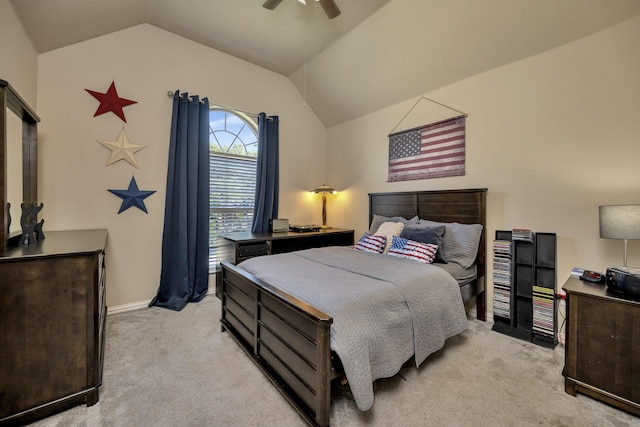 700 Paradise Cv, Shady Shores, TX 76208 - bedroom featuring lofted ceiling, light colored carpet, and ceiling fan