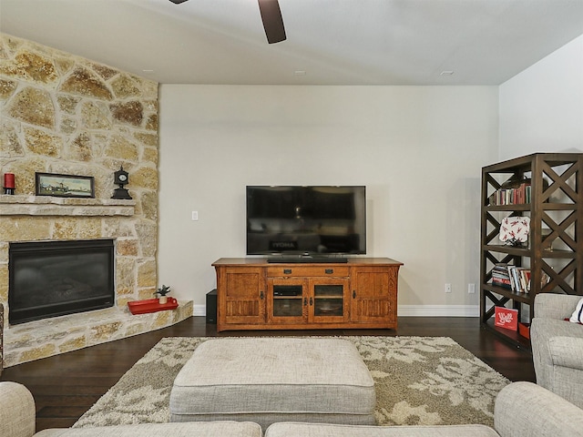 505 Peterhouse Dr, Mckinney, TX 75071 - living room with ceiling fan, wood finished floors, and a fireplace