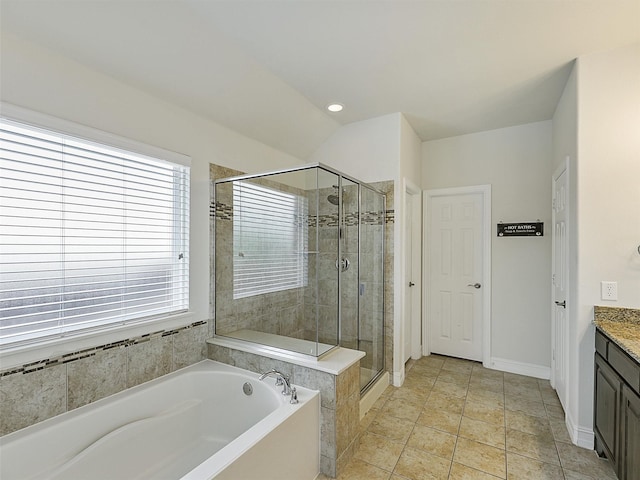 505 Peterhouse Dr, Mckinney, TX 75071 - full bath with a garden tub, vanity, a stall shower, and recessed lighting