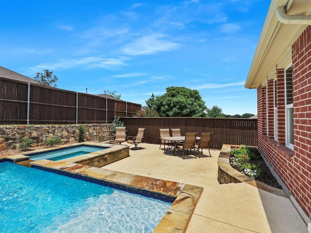 505 Peterhouse Dr, Mckinney, TX 75071 - view of pool featuring an in-ground hot tub, a patio area, a fenced backyard, and outdoor dining area