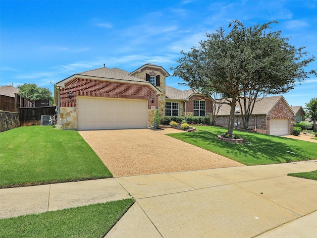 505 Peterhouse Dr, Mckinney, TX 75071 - view of front facade featuring stone siding, a garage, brick siding, driveway, and roof with shingles