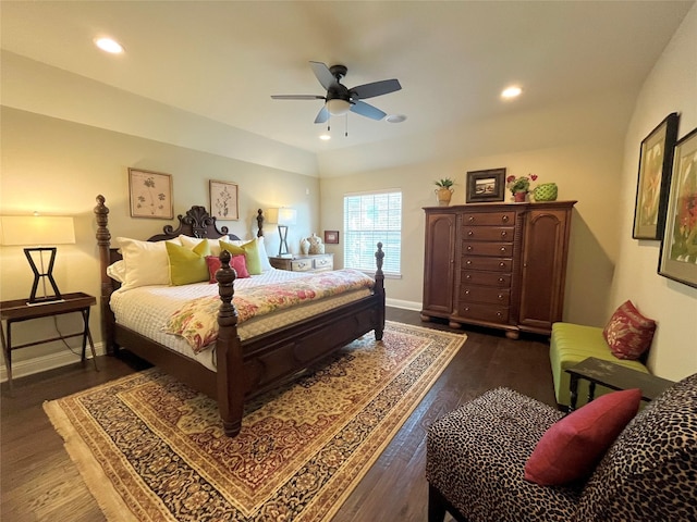 4716 Eva Pl, Plano, TX 75093 - bedroom featuring dark wood finished floors, recessed lighting, and ceiling fan
