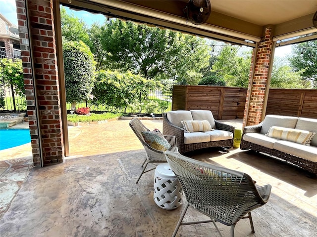 4716 Eva Pl, Plano, TX 75093 - fenced backyard featuring an outdoor living space and a patio