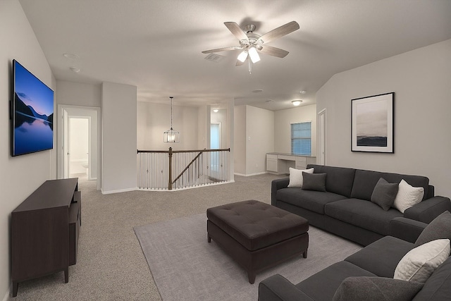 9207 Lake Pointe Dr, Temple, TX 76502 - carpeted living room featuring a ceiling fan and baseboards