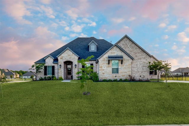 1301 Wilderness Ln, Forney, TX 75126 - french country home featuring stone siding and a front yard