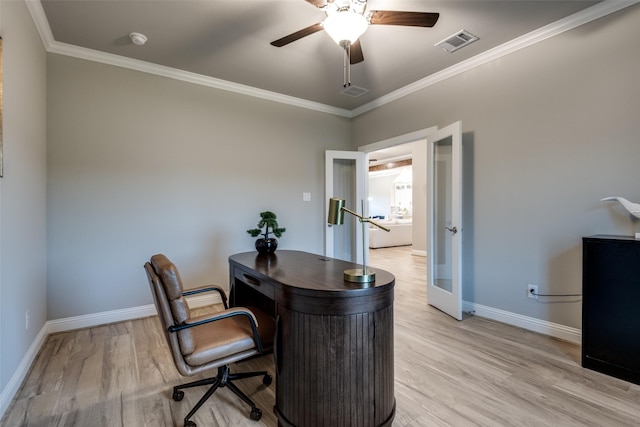 1301 Wilderness Ln, Forney, TX 75126 - office space featuring a ceiling fan, light wood finished floors, and ornamental molding