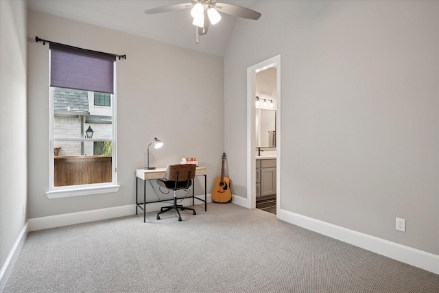 15111 Spider Lily Rd, Frisco, TX 75035 - office with carpet floors, ceiling fan, and vaulted ceiling