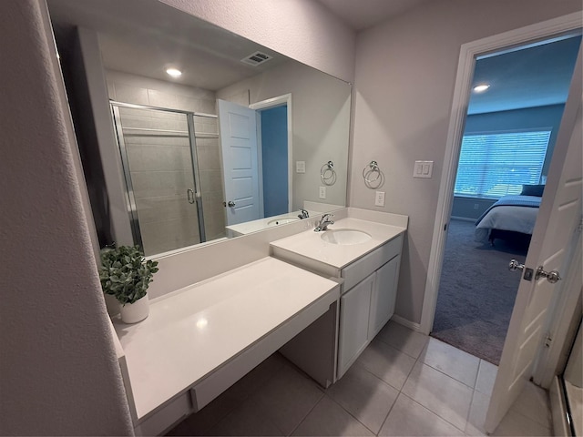8932 Lantana Meadow Dr, Fort Worth, TX 76131 - ensuite bathroom with vanity, a stall shower, and tile patterned floors