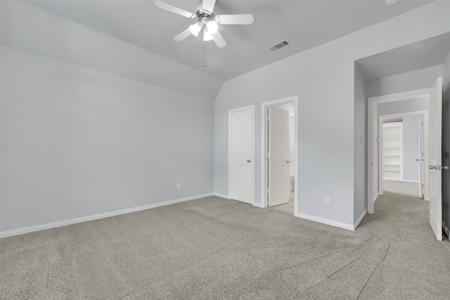 8504 Beatton Ct, Plano, TX 75025 - unfurnished bedroom with carpet, vaulted ceiling, ensuite bathroom, and a ceiling fan