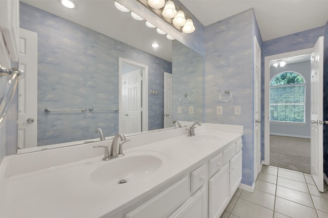 8504 Beatton Ct, Plano, TX 75025 - bathroom with double vanity and tile patterned flooring