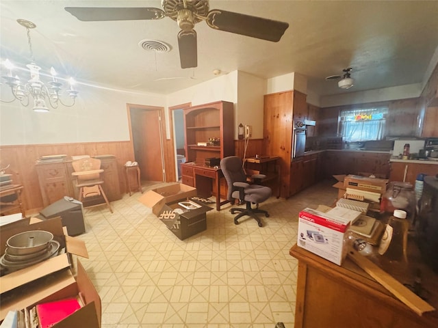 311 E Newland Dr, Robinson, TX 76706 - office area with a wainscoted wall, ceiling fan, and light floors